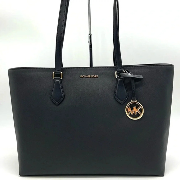 Michael Kors Bag Large Sheila Mf Tote Bag Black/Gold - Picture 2 of 11
